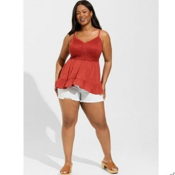 Torrid Babydoll Crinkle Gauze And Lace Tank Top - Picture 2 of 16